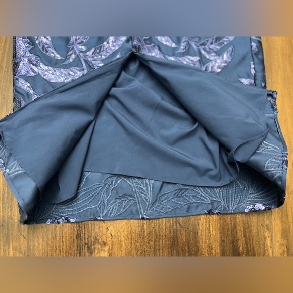 Marchesa Notte Lotus Sequin Midi Dress Size 2 Navy Formal Elegant Party Evening - Picture 10 of 16